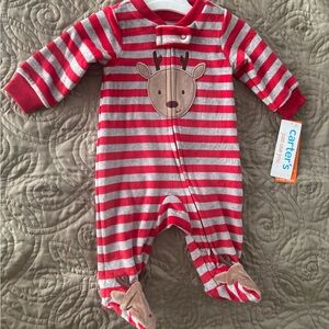 Carter's Striped Red and Gray Reindeer Footie